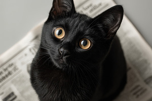 Black Cat Looking Up, an Animal Photo by Virgo Studio