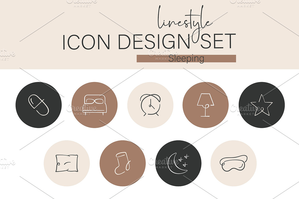 Linestyle Icon Design Set Sleeping, an Outline Icon by pepulousdsg