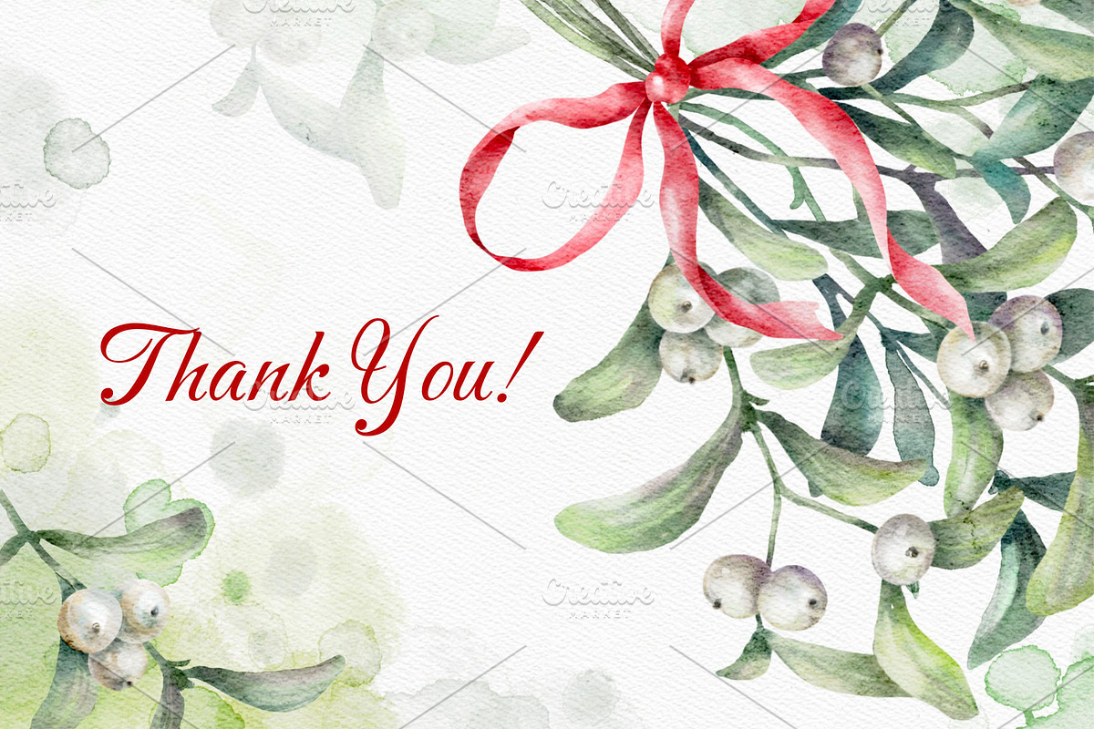 Mistletoe Watercolor Clipart., a Decorative Illustration by VetaDesign (Photo 12 of 12)