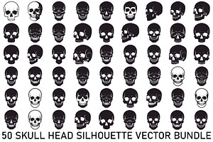 50 Skull Head Silhouette Vector Bund, an Illustration by Creativeshirt