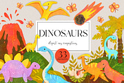 Cute and bright Dinosaurs Clipart, an Animal Illustration by LukaJreym (Thumbnail 1 of 11)