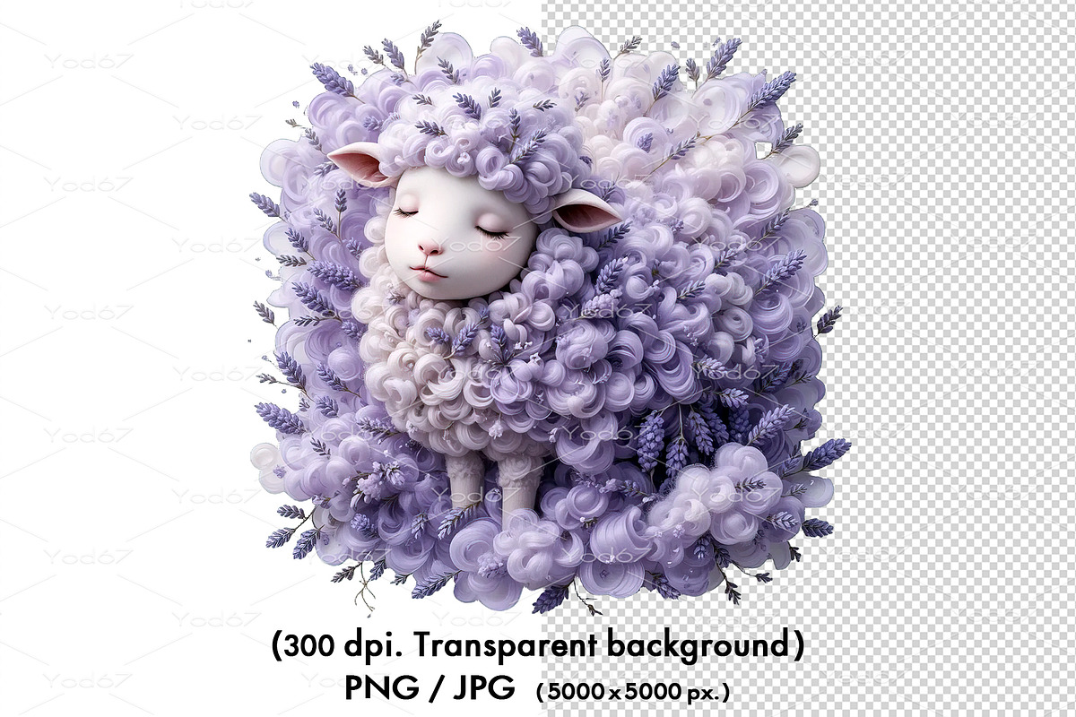 Fluffy sheep made of purple wool, an Animal Illustration by yod67