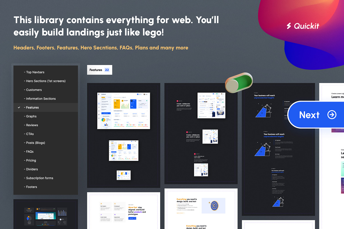 Quickit – Figma Kit for Landing Page, an UI Kit Template by Nikolay K. (Photo 3 of 6)