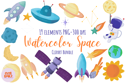 Watercolor Cute Little Space Clipart, an Illustration by CuteEmily