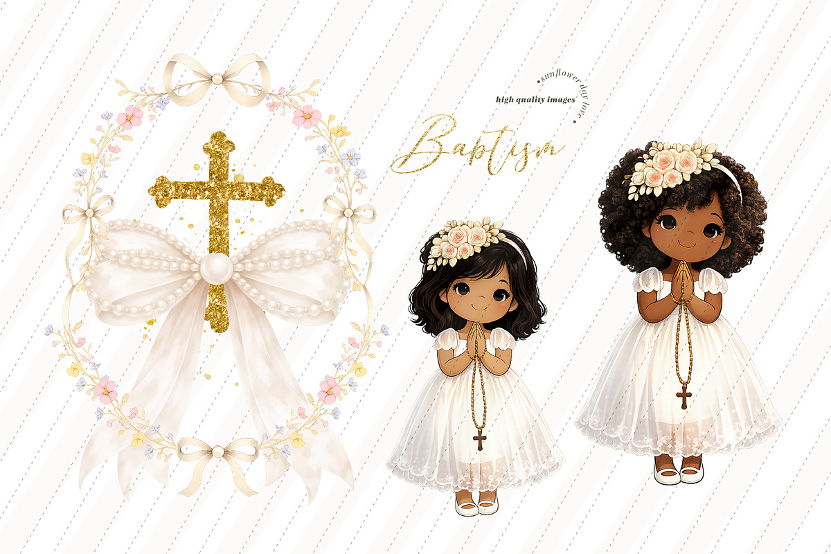 Girls Bow Cross Baptism Clipart, an Illustration by Sunflower Day Love (Photo 4 of 4)