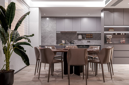 The kitchen illuminated with LED-s
