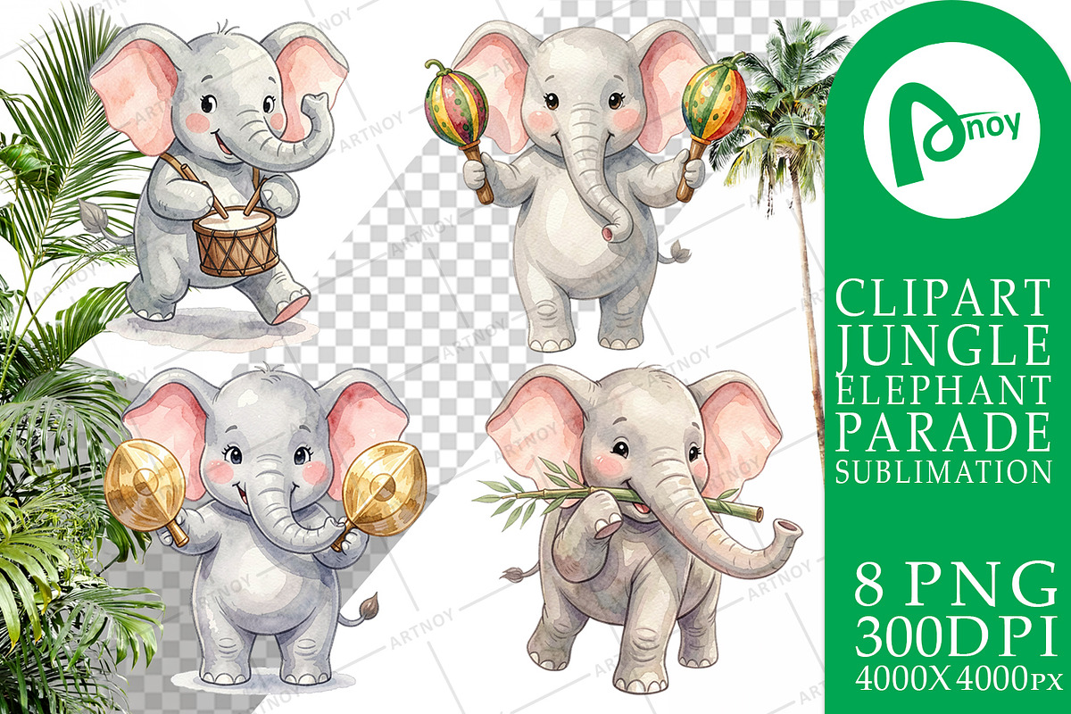 Cute Elephant Sublimation PNG, an Animal Illustration by Artnoy (Photo 8 of 18)
