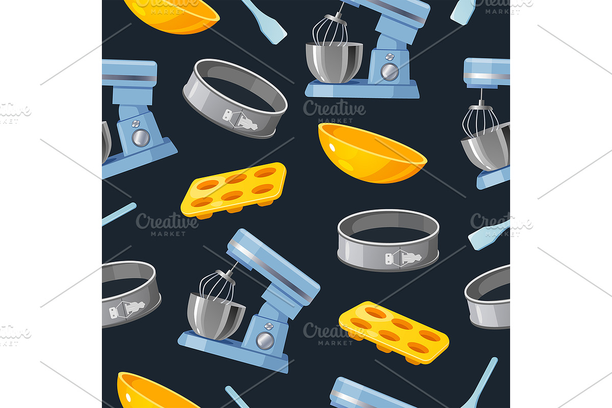 Vector pattern with kitchen utensils, a Pattern Graphic by Elen_Art