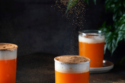 Winter ornage drink with milk, cinna, a Food & Drink Photo by oxana.denezhkina