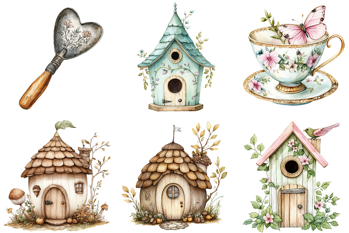 Watercolor Fairy Garden Clipart, a Seasonal Illustration by CitraGraphics (Photo 6 of 7)
