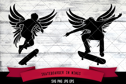 Skateboarder in Wings Vector
