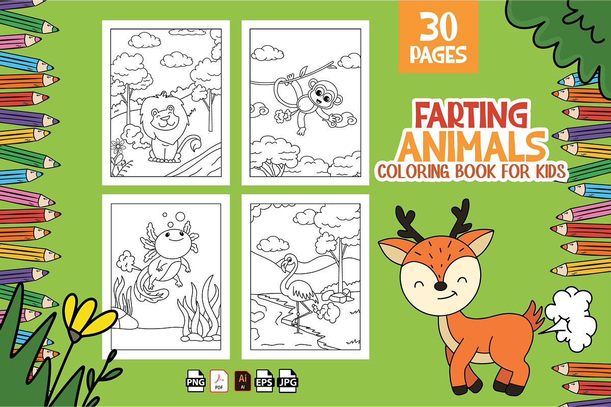 Cute Farting Animals Coloring Book, an Animal Illustration by Sultana177 (Photo 2 of 3)