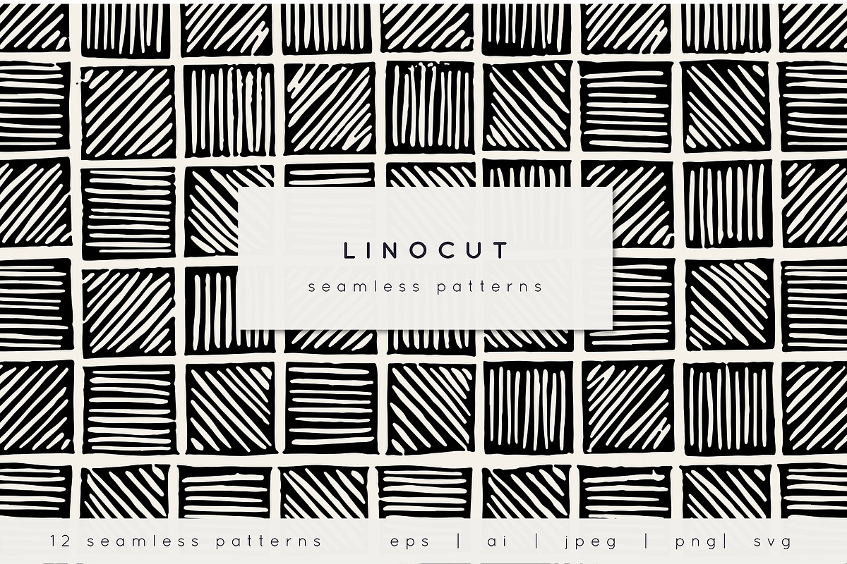 Linocut Seamless Patterns Set, a Pattern Graphic by Curly_Pat (Photo 1 of 6)