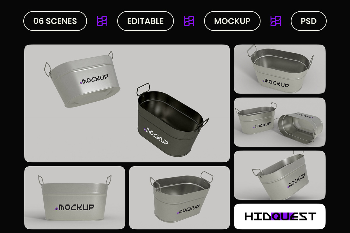 Oval Metal Bucket Mockup, a Household Mockup by hiddemaru (Photo 2 of 4)