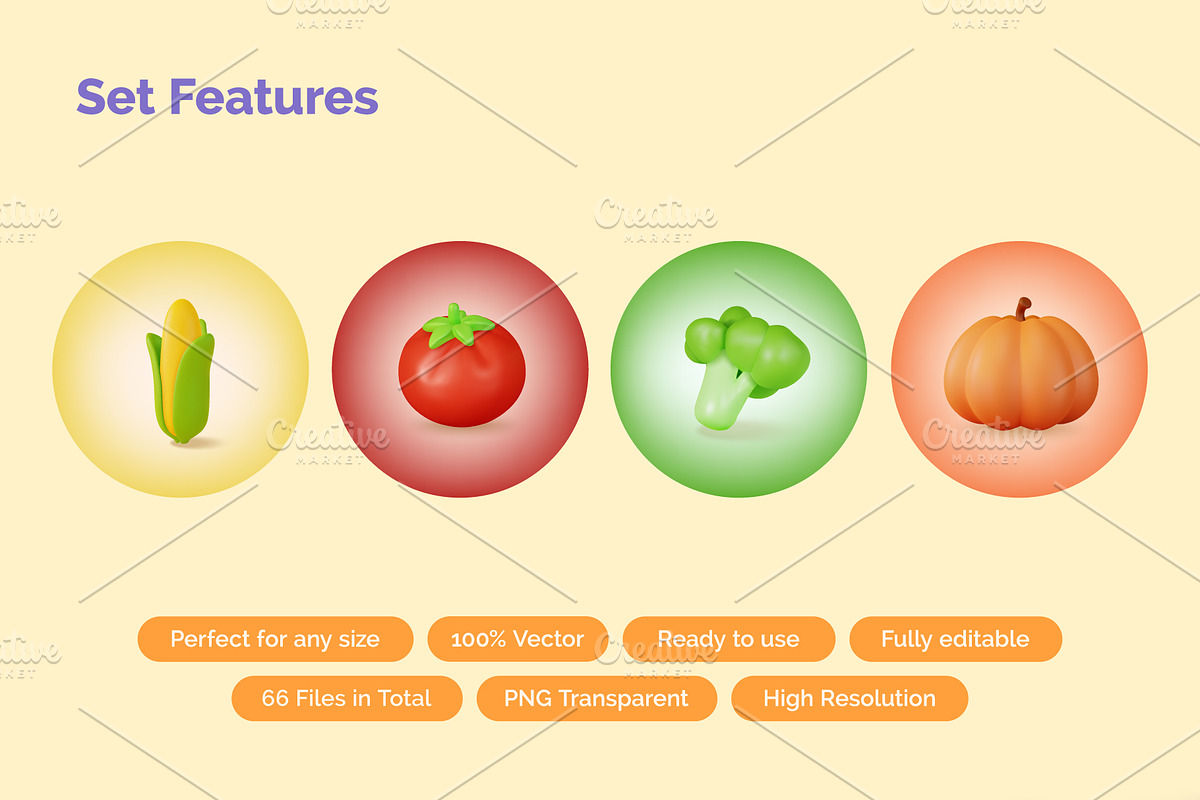 3d Vegetables and Fruits Vector Set, an Object 3D Model by 35lab (Photo 4 of 7)