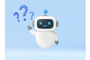 3d Smiling chatbot with question, a Technology Illustration by ModVector
