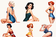 Retro Summer girl Clipart Bundle, a Person Illustration by BusyDaydesign (Thumbnail 5 of 9)