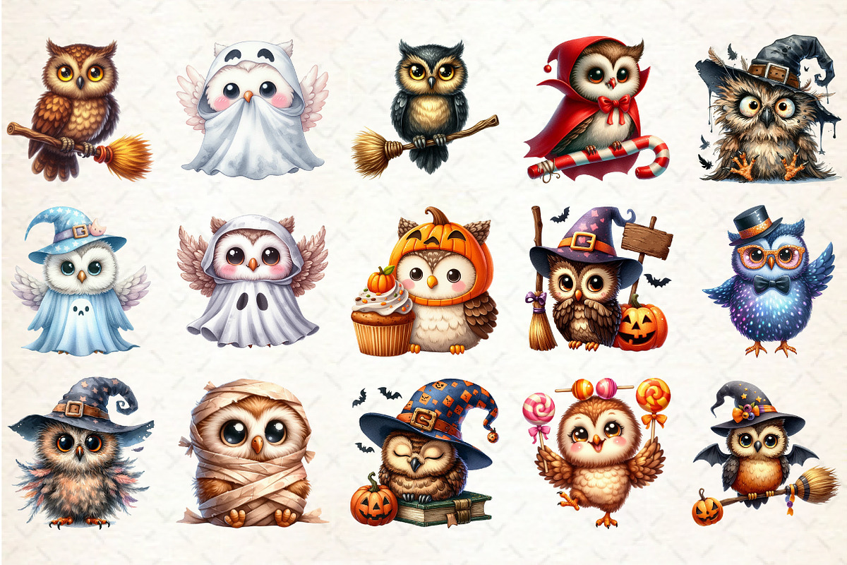 Halloween Spooky Cute Owl Clipart, an Illustration by Rose Art (Photo 2 of 7)