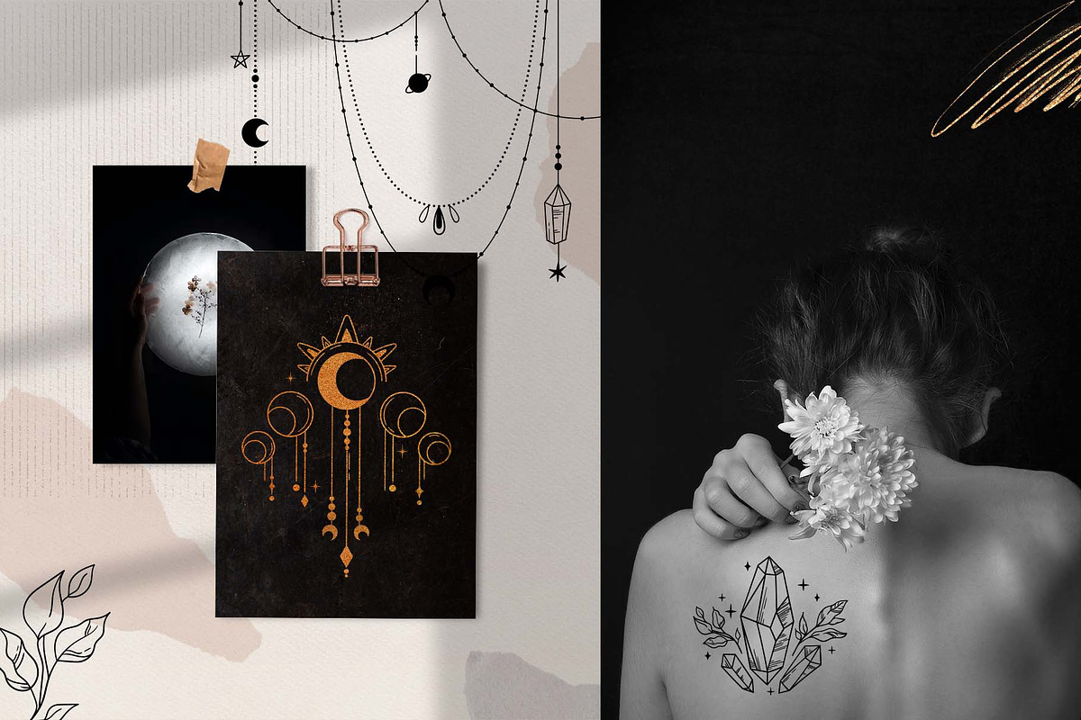 Moon flowers - celestial graphic kit, an Illustration by My Space Garden (Photo 3 of 18)