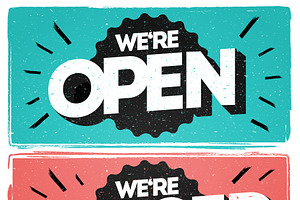 Vintage Sign We're Open We're Closed, an Object Graphic by Black White Mouse Design