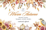Warm Autumn Watercolor Clipart, a Decorative Illustration by Elena Medvedeva (Thumbnail 1 of 10)