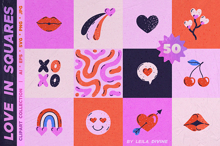 Love in Squares Clipart Collection, a Graphic by Leila Divine