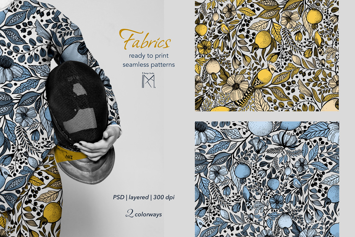 Endless Garden Yellow & Blue Pattern, a Pattern Graphic by Marta & Livonka (Photo 10 of 14)