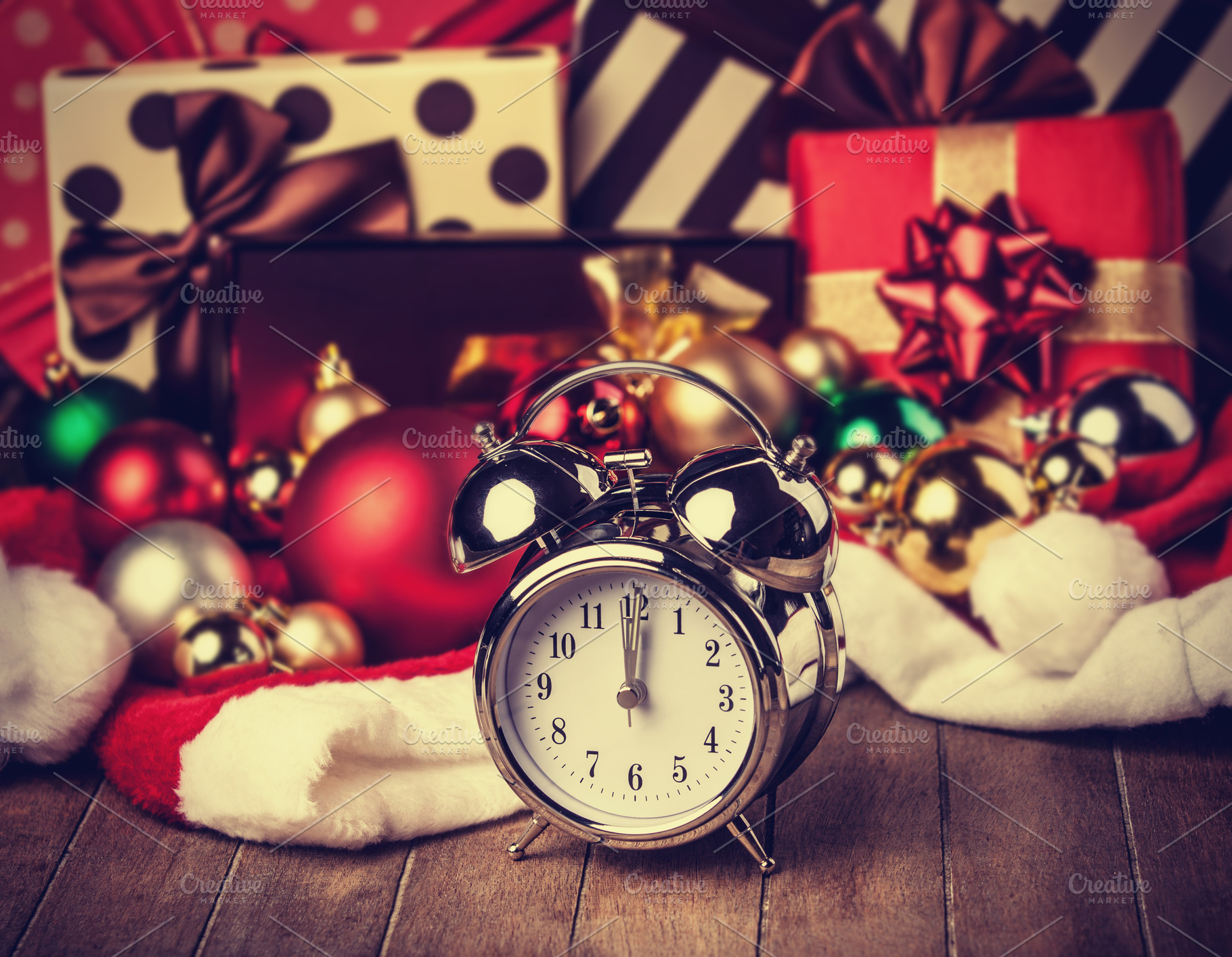 Vintage clock on christmas background, a Holiday Photo by Masson Simon