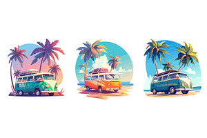 minivans under palm tree. turquoise, a Transportation Illustration by Stock-Smart-Start