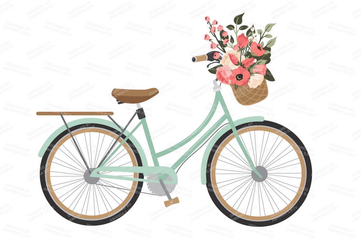 Mint & Coral Floral Bicycle + Extras, an Illustration by Amanda Ilkov (Photo 3 of 5)