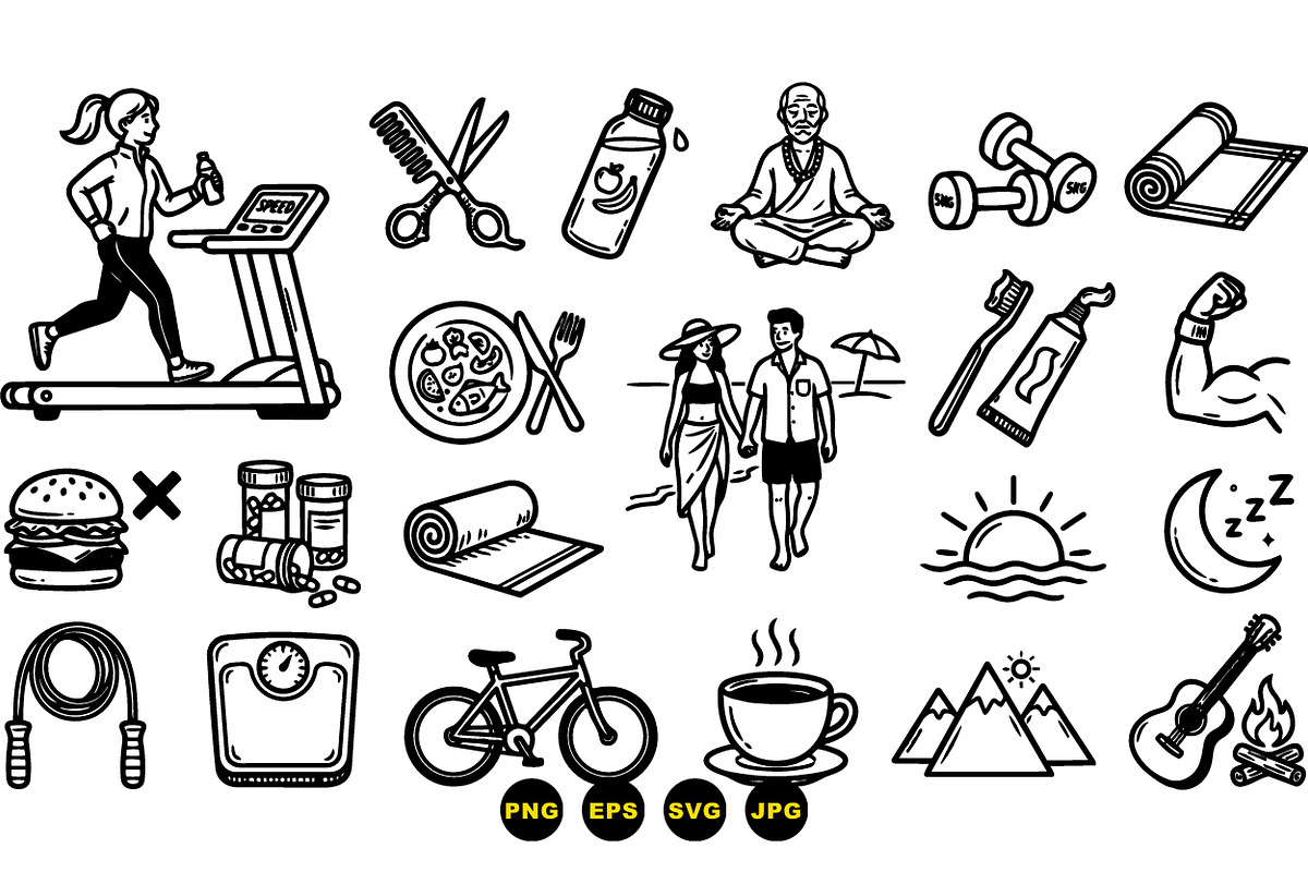 Healthy Lifestyle Icon Set, an Illustration by designvectx (Photo 3 of 3)