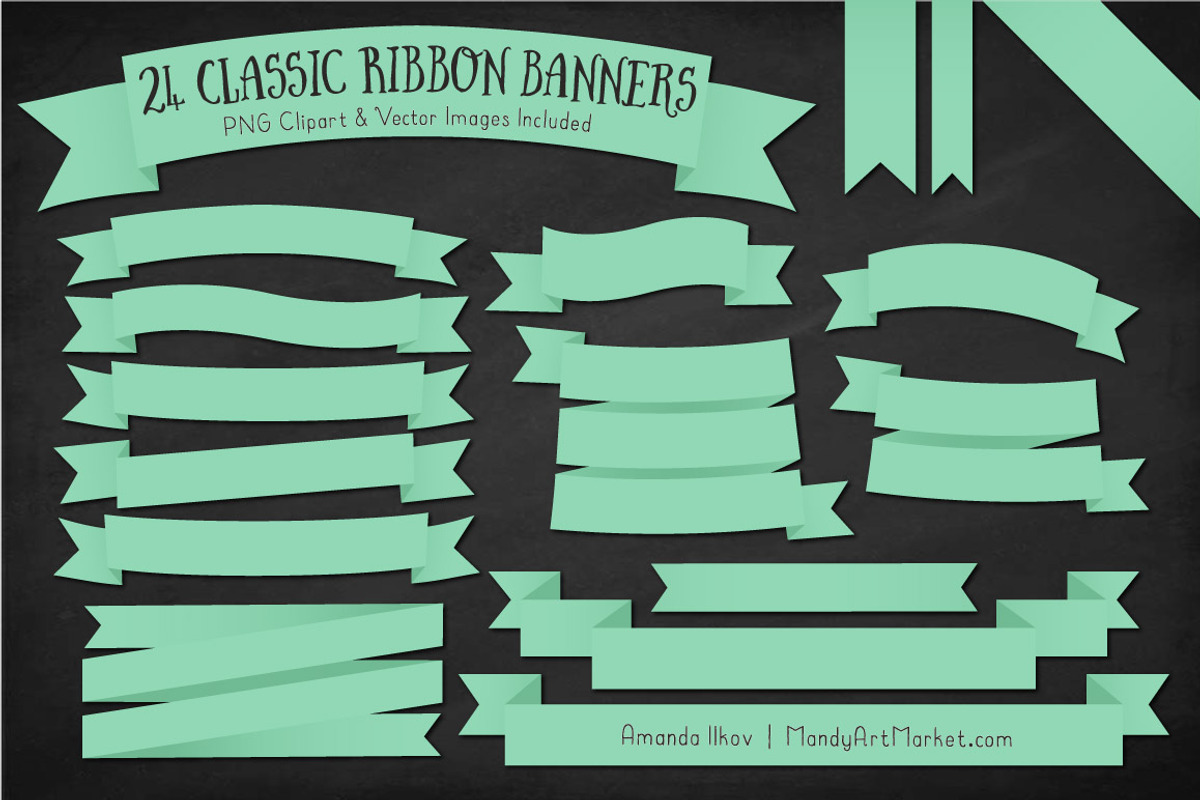 Mint Ribbon Banner Clipart, an Illustration by Amanda Ilkov (Photo 2 of 4)