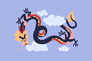 Asian, Chinese dragons set, cards, an Animal Illustration by PaperTrident (Thumbnail 4 of 13)