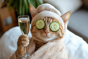 Relaxing cat enjoys spa day, a Photo by Pavel_design