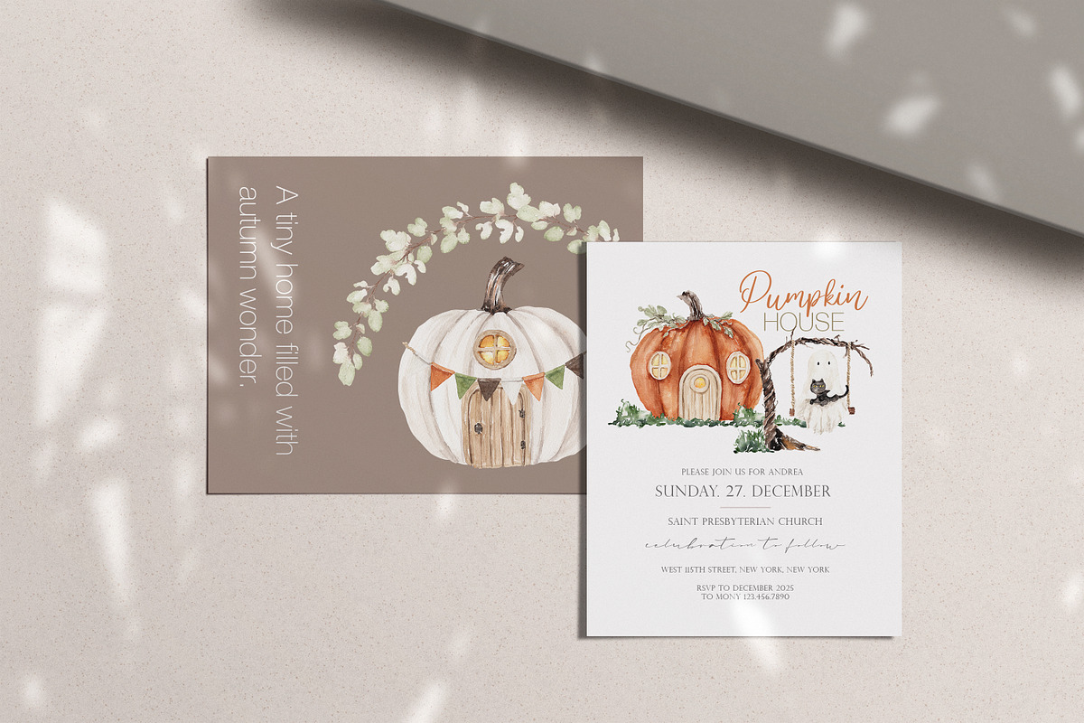 Pumpkin House Watercolor Clipart, a Decorative Illustration by Beigetime (Photo 7 of 13)