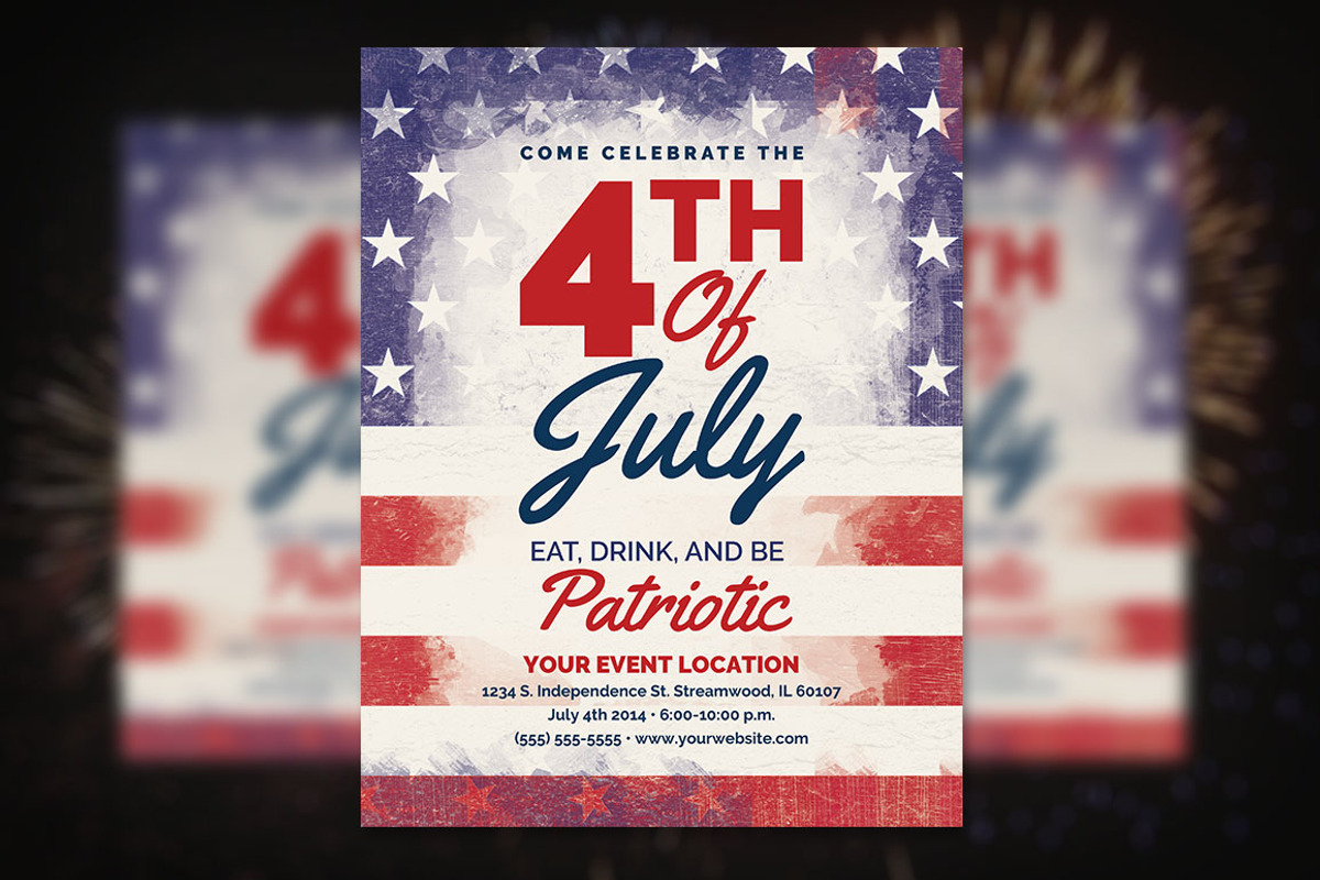 4th of July Party Flyer Template, a Flyer Template by Nathan Knight Design