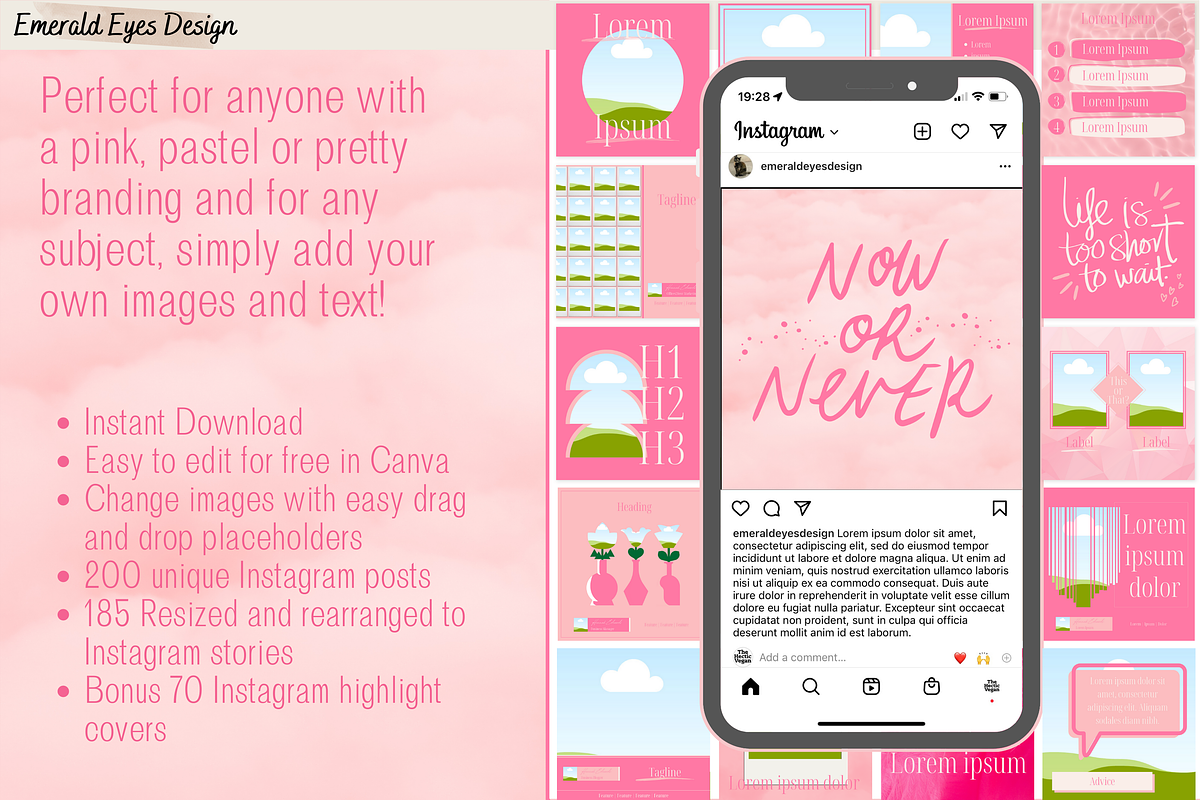 455 Canva Pink Instagram Template, a Social Media Template by Emerald Eyes Design (Photo 2 of 12)