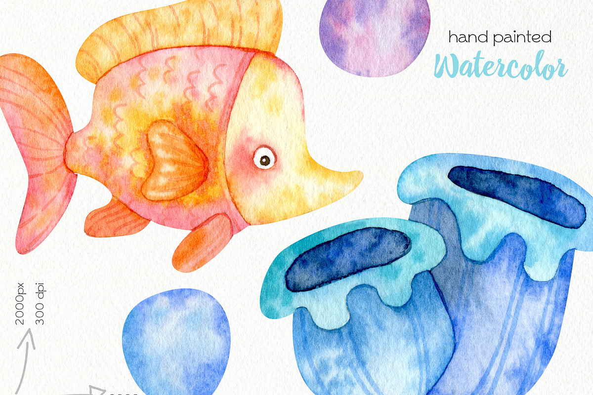 Watercolor Underwater Clipart, an Animal Illustration by OllyKo Art (Photo 5 of 6)