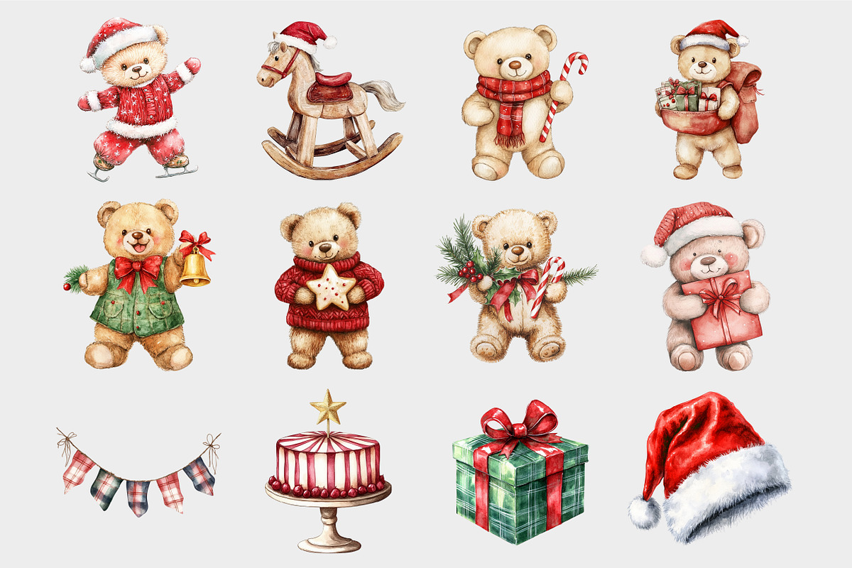 Watercolor Christmas Teddy Bear Clip, a Seasonal Illustration by Design Market (Photo 4 of 5)