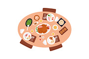 Food on dining tables, top view set, a Food Illustration by Good Studio (Thumbnail 2 of 7)