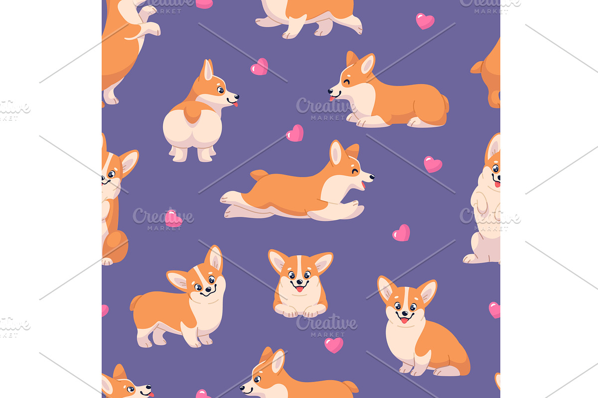 Cute corgi dog seamless pattern, an Animal Illustration by YummyBuum