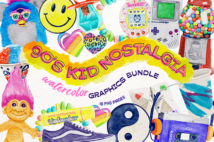 90s Nostalgia Watercolor Graphics