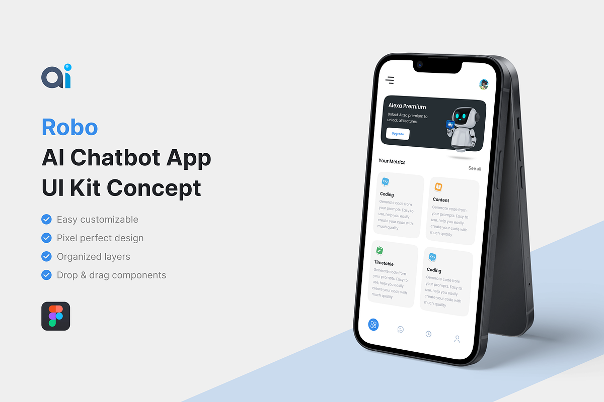 Robo - AI Chatbot App UI Kit, an UI Kit Template by iDoodle Studio (Photo 1 of 4)