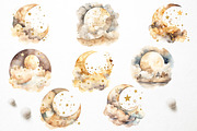Watercolor moon & golden stars PNG, an Object Graphic by PixelJungle (Thumbnail 3 of 3)