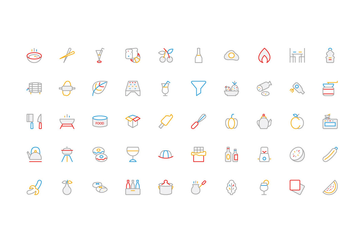 300 Food Colored Line Icons preview 5