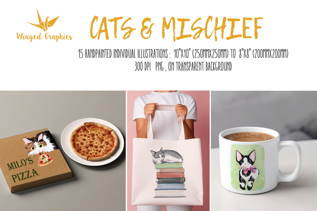 Cats & Mischief illustration set., an Animal Illustration by Winged Graphics (Photo 3 of 3)