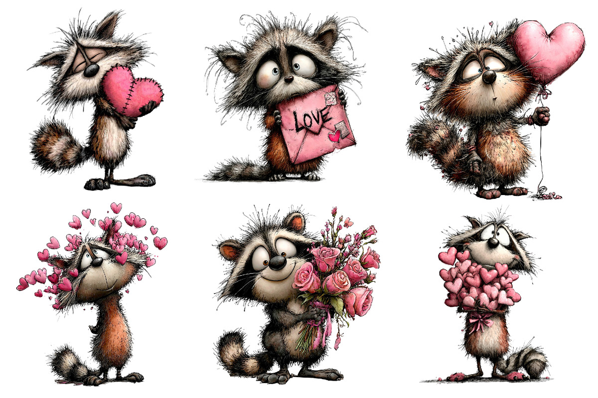 Whimsical Valentine Raccoon Clipart, an Illustration by Dream Creation (Photo 3 of 7)