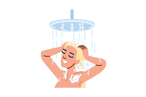 Woman washing hair with shampoo in, an Object Illustration by pikepicture