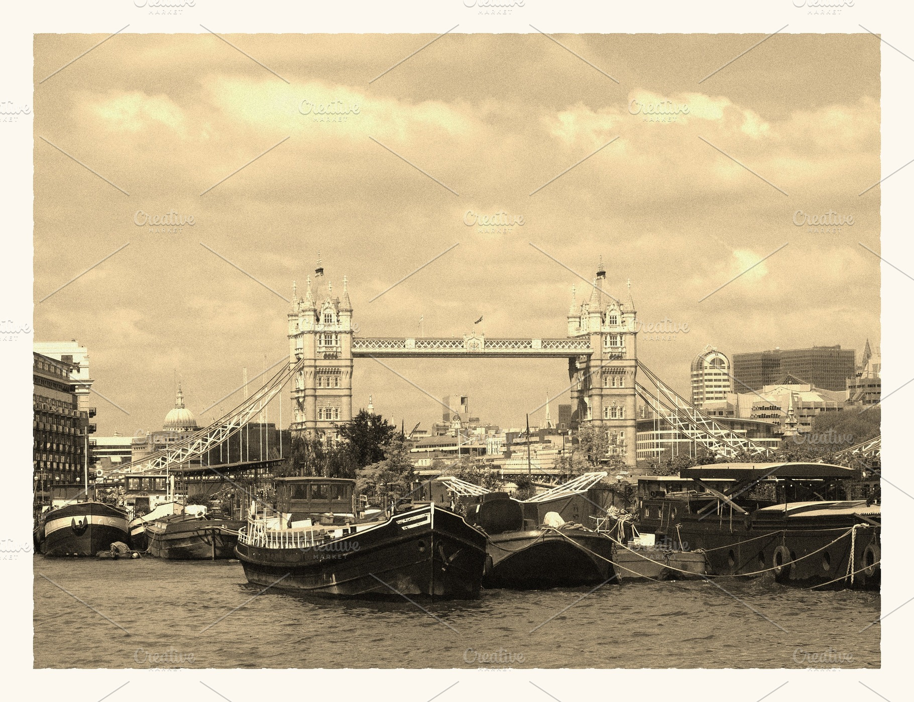 Tower Bridge, London retro sepia tone, a Photo by WorldOfPhotos