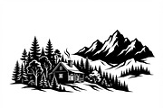 50 Forest Cabin Landscape Silhouette, an Empty State Illustration by Amazin_art (Thumbnail 32 of 38)